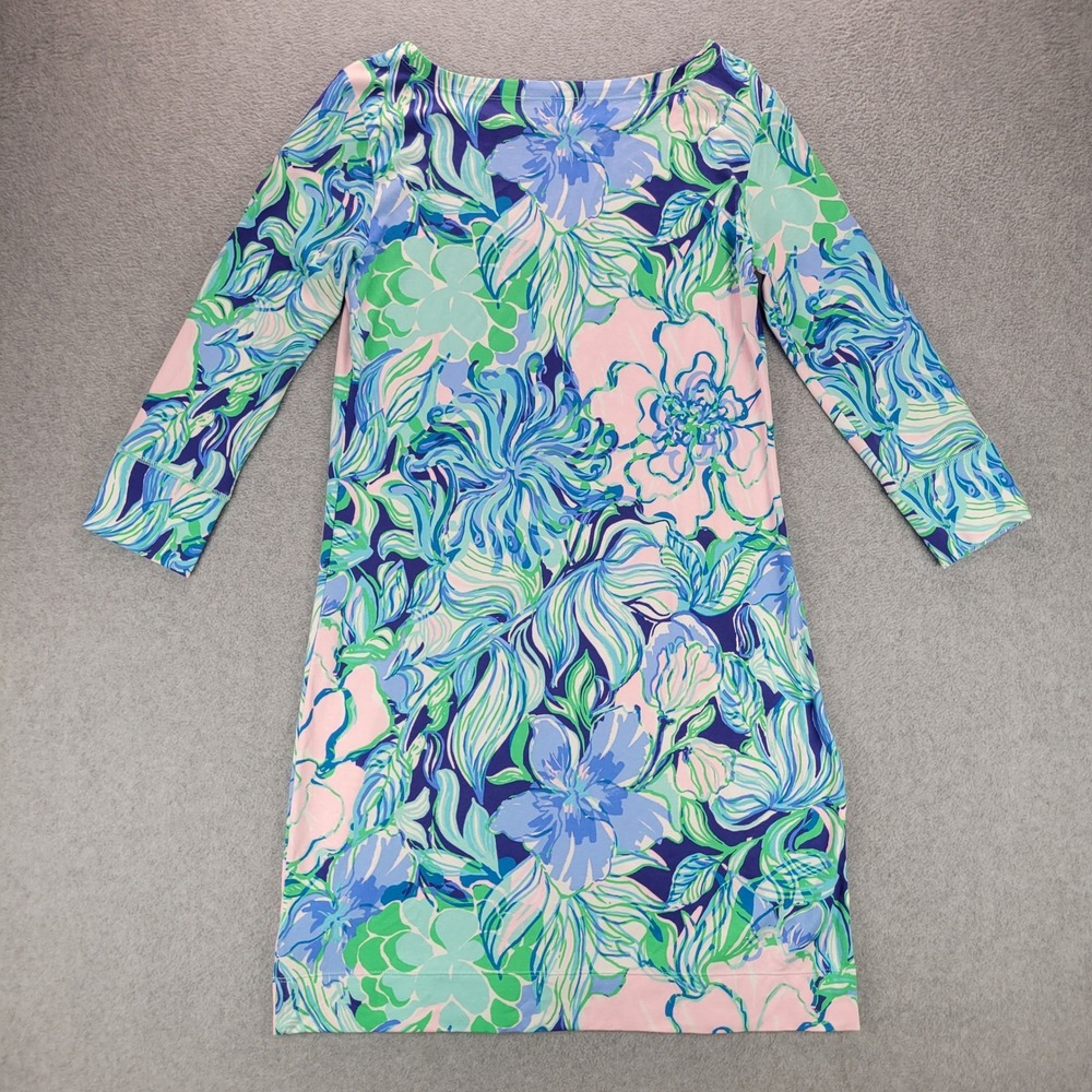 Lilly‎ Pulitzer Sophie Shift Dress Pink Blue Floral Gold Button Shoulder Small - Picture 7 of 8